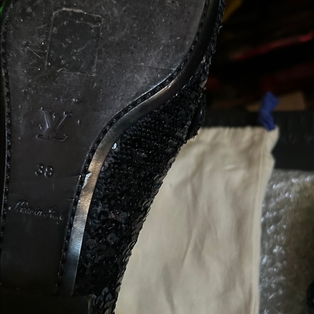 Louis Vuitton Black Sequin Loafers with Gold-Tone Accents - Picture 6 of 6
